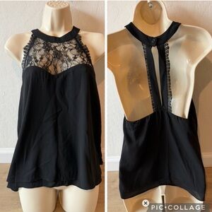 Forever 21 Black Lace Detail Halter Blouse womens size large holiday parties